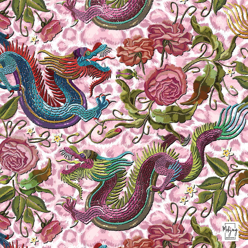 PINK DRAGON 長財布 幾何学模様 アンティーク YEAR OF THE DRAGON - AMPED UP PINK – Bespoke Mahjong