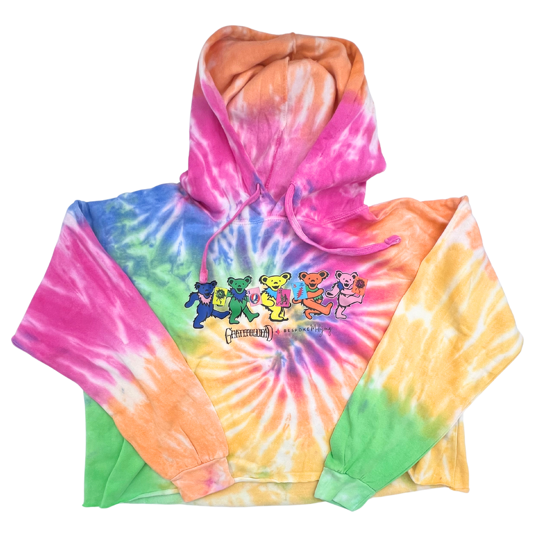 Grateful Dead x Bespoke Mahjong Cropped Tie Dye Rainbow Hoodie LADIES - LIMITED RELEASE